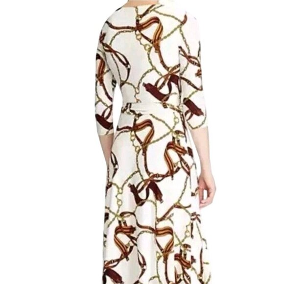 Lauren Ralph Lauren Black Label Fit & Flare Equestrian Print Midi Dress Size S - Picture 4 of 10